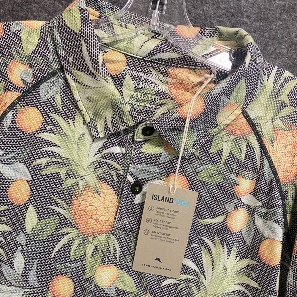 NWT Tommy Bahama IslandZone Polo Shirt XXL Tropical Pineapple Orange Print Beach